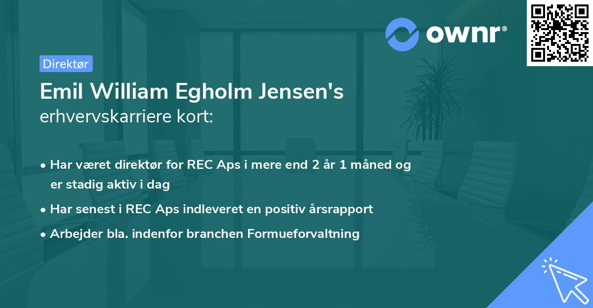 Emil William Egholm Jensen's erhvervskarriere kort