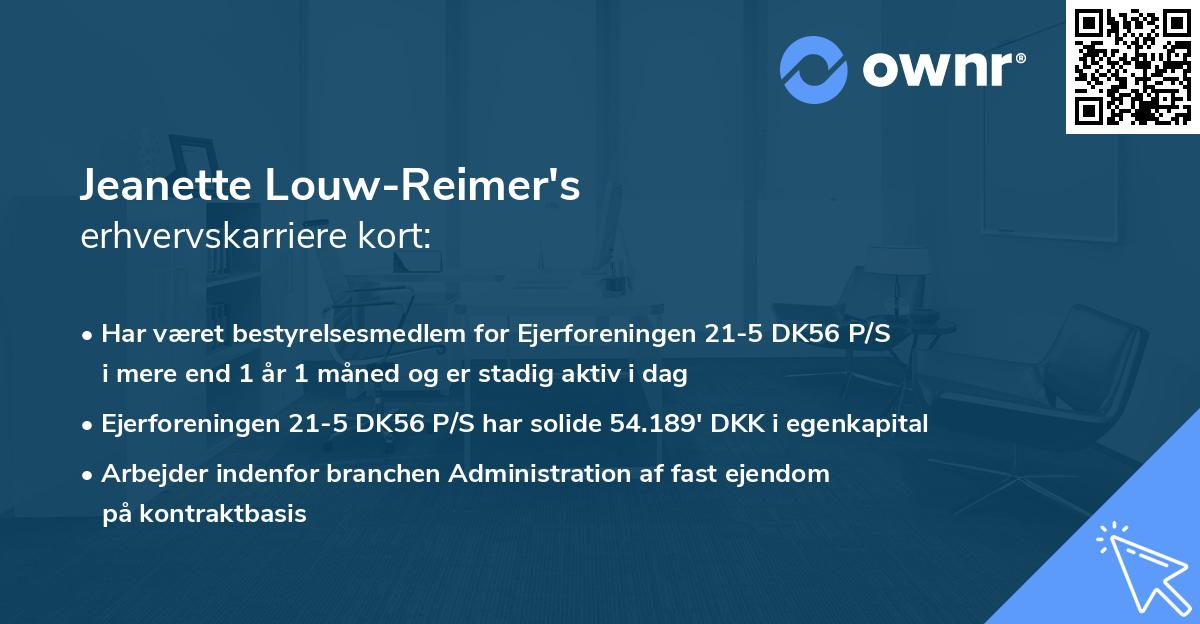 Jeanette Louw-Reimer's erhvervskarriere kort