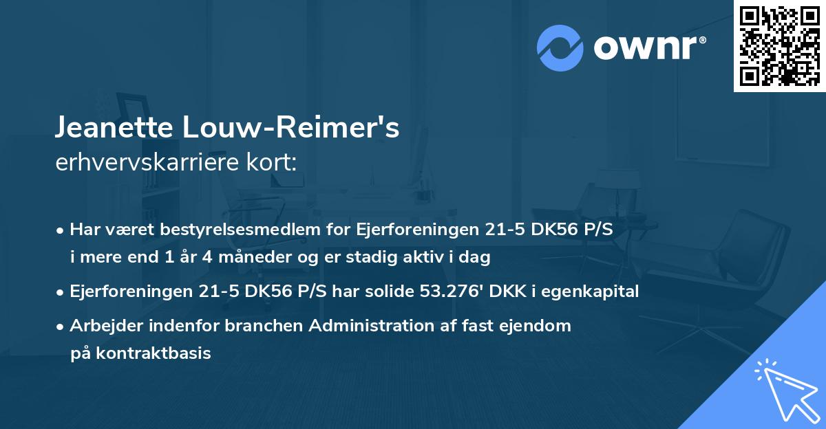 Jeanette Louw-Reimer's erhvervskarriere kort