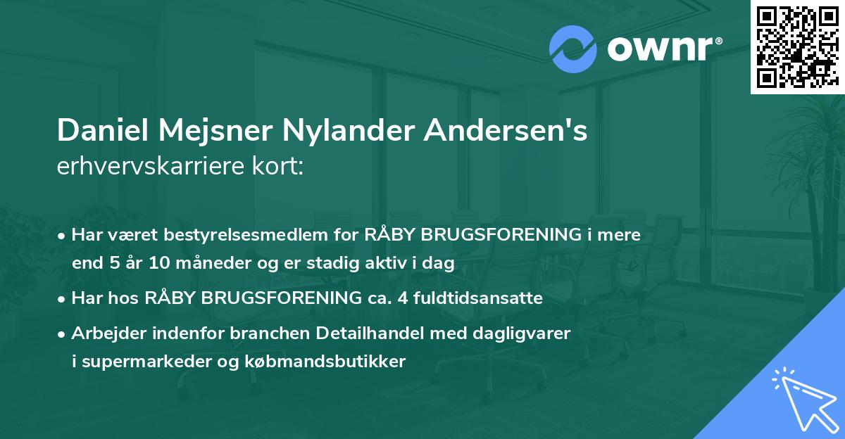 Daniel Mejsner Nylander Andersen's erhvervskarriere kort