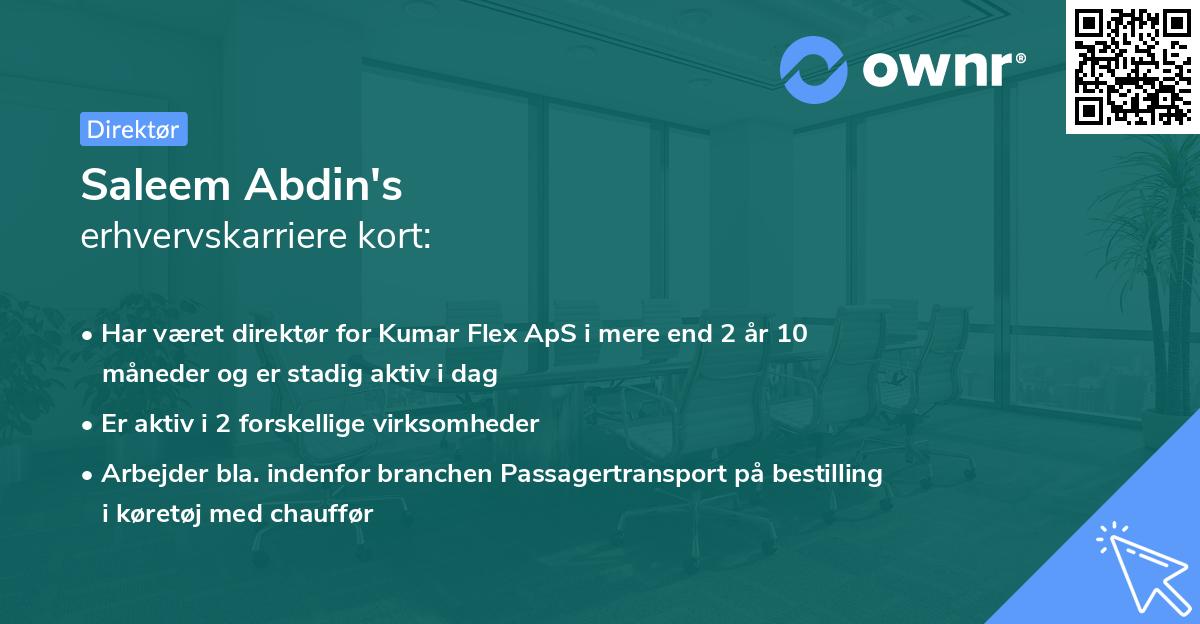 Saleem Abdin's erhvervskarriere kort