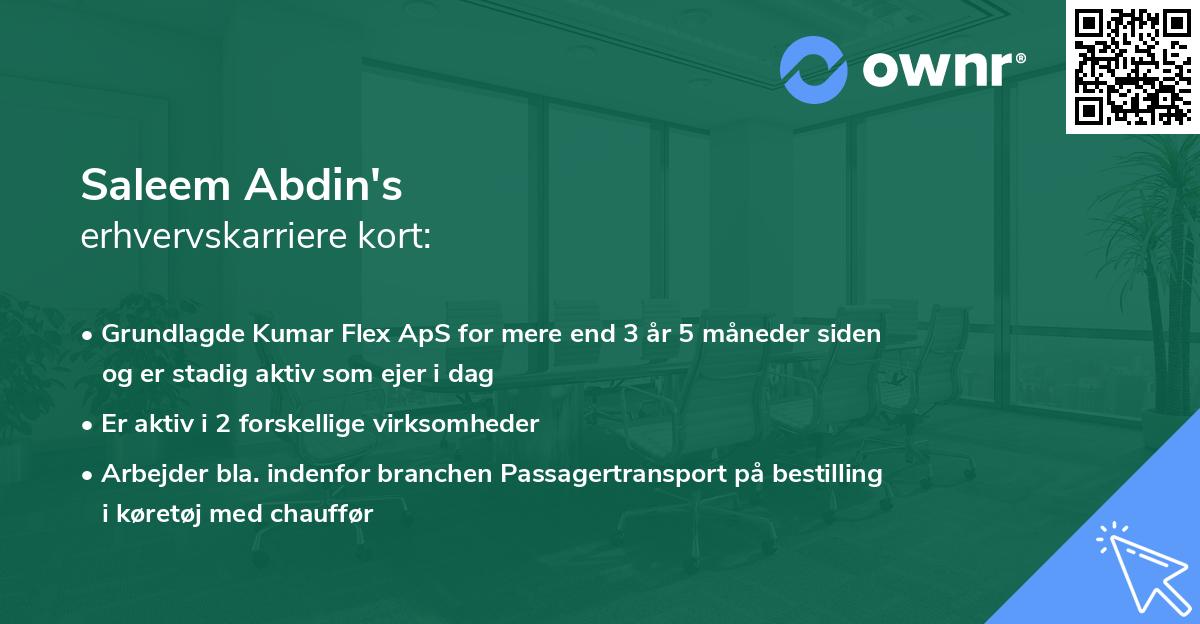 Saleem Abdin's erhvervskarriere kort