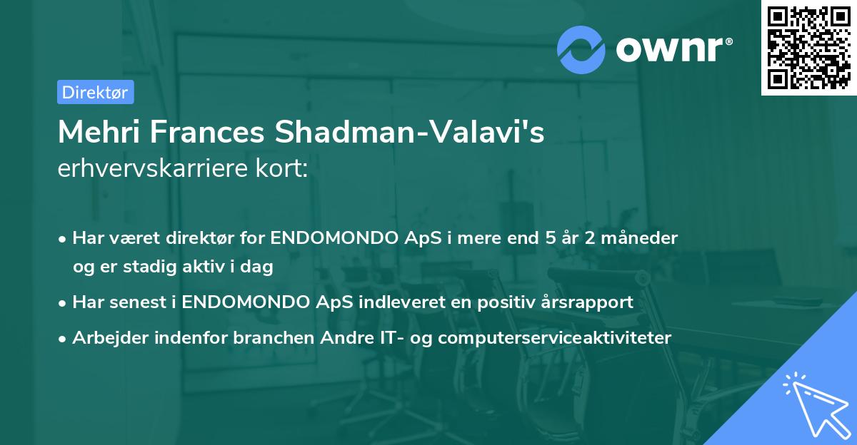 Mehri Frances Shadman-Valavi's erhvervskarriere kort