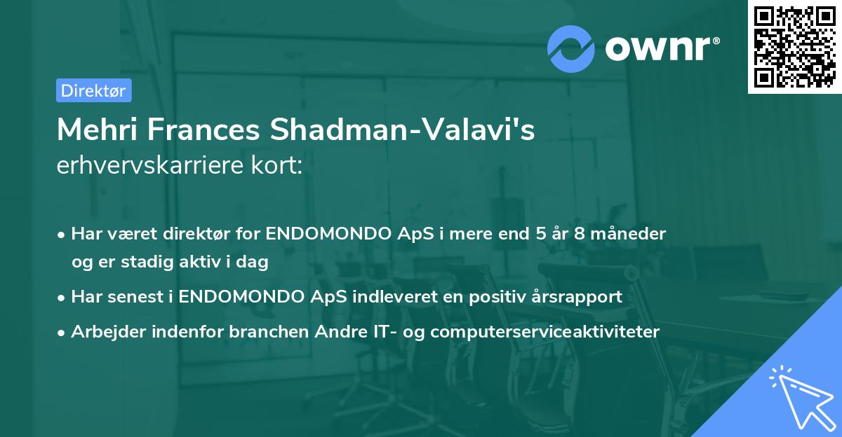 Mehri Frances Shadman-Valavi's erhvervskarriere kort