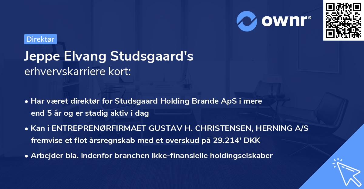 Jeppe Elvang Studsgaard's erhvervskarriere kort