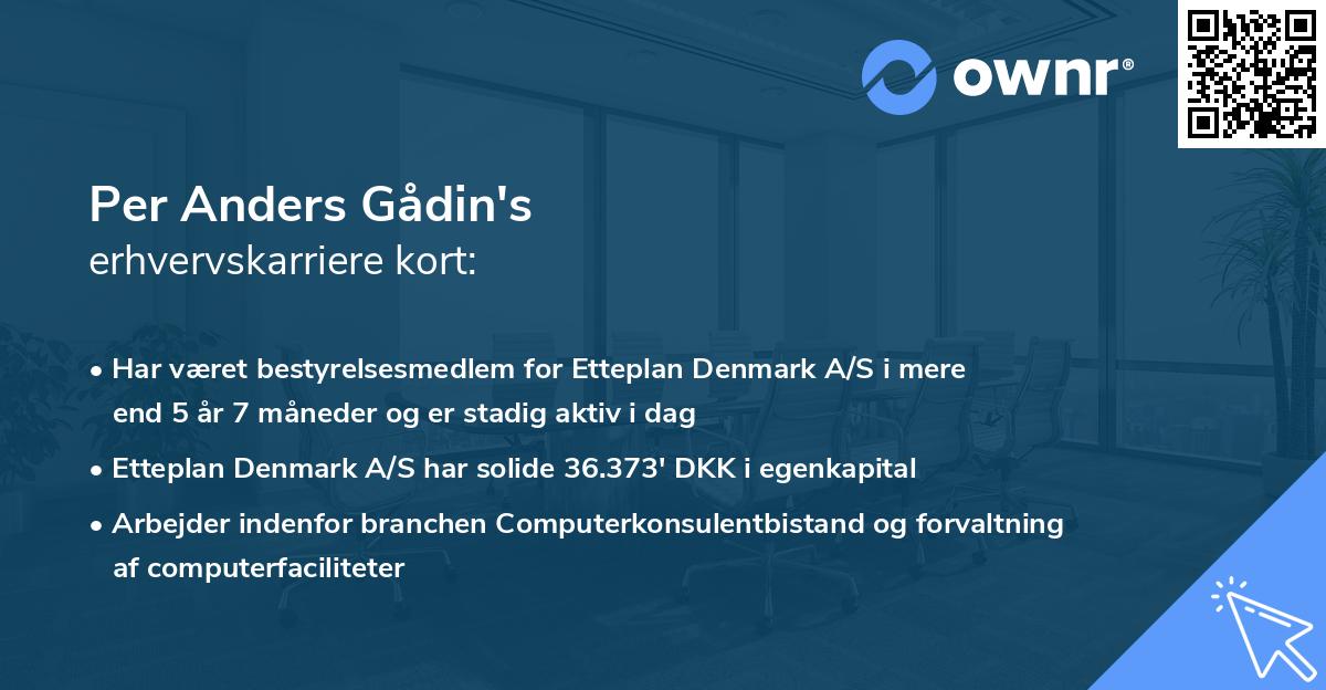 Per Anders Gådin's erhvervskarriere kort