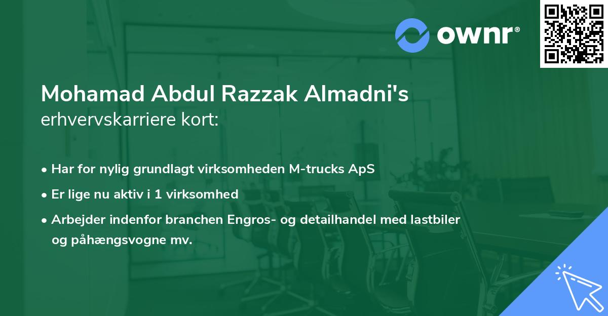 Mohamad Abdul Razzak Almadni's erhvervskarriere kort