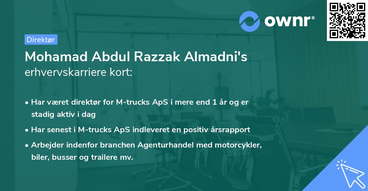 Mohamad Abdul Razzak Almadni's erhvervskarriere kort