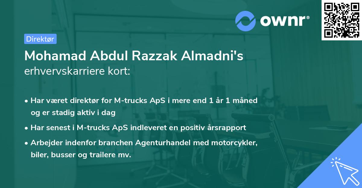 Mohamad Abdul Razzak Almadni's erhvervskarriere kort