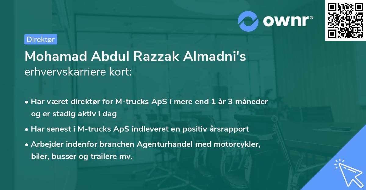 Mohamad Abdul Razzak Almadni's erhvervskarriere kort