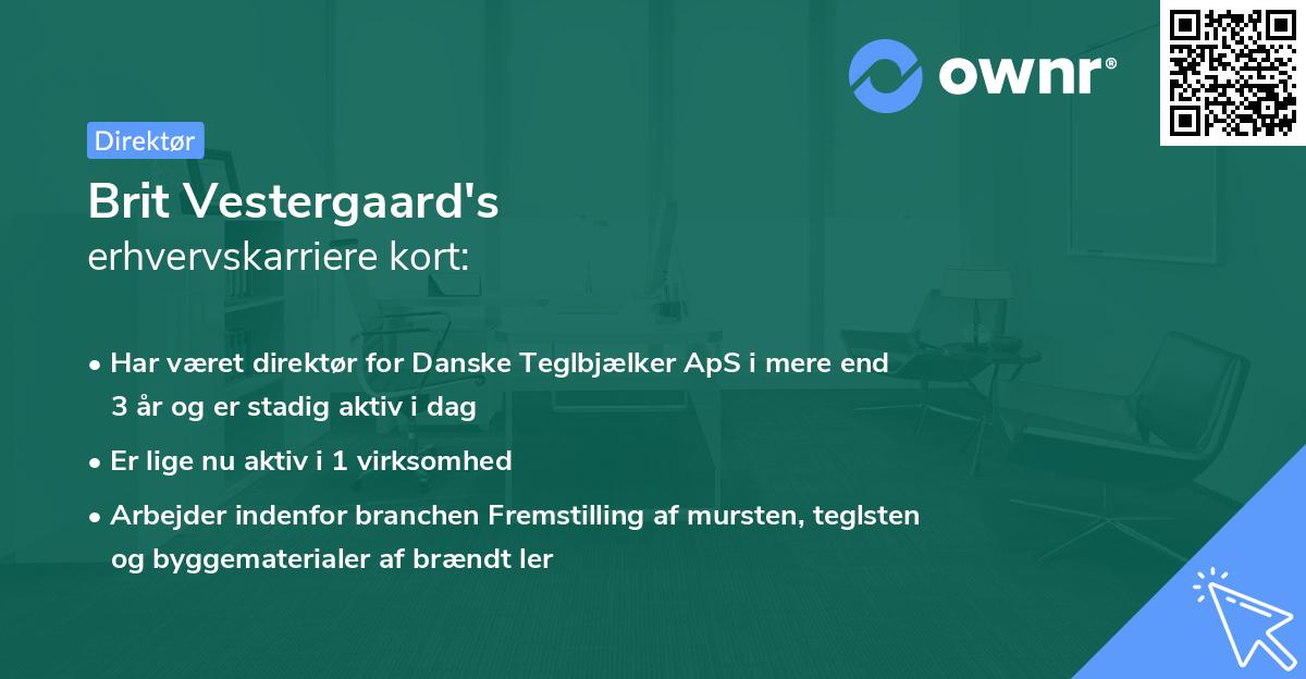 Brit Vestergaard's erhvervskarriere kort