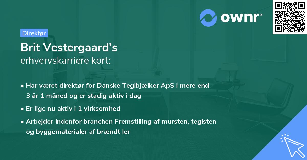 Brit Vestergaard's erhvervskarriere kort