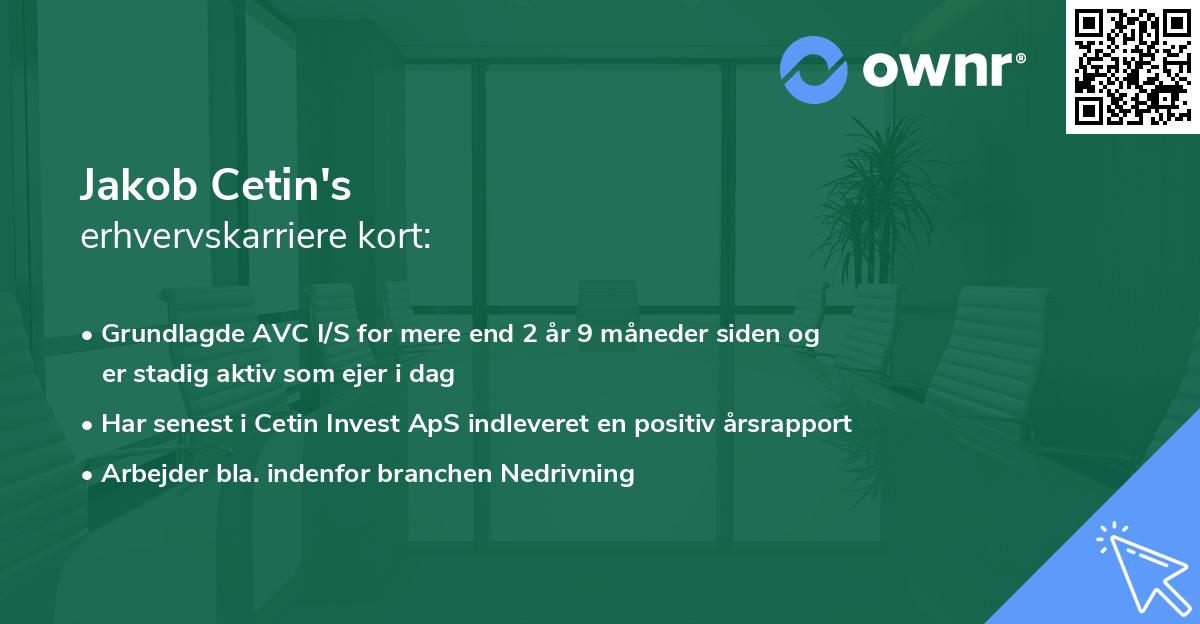 Jakob Cetin's erhvervskarriere kort