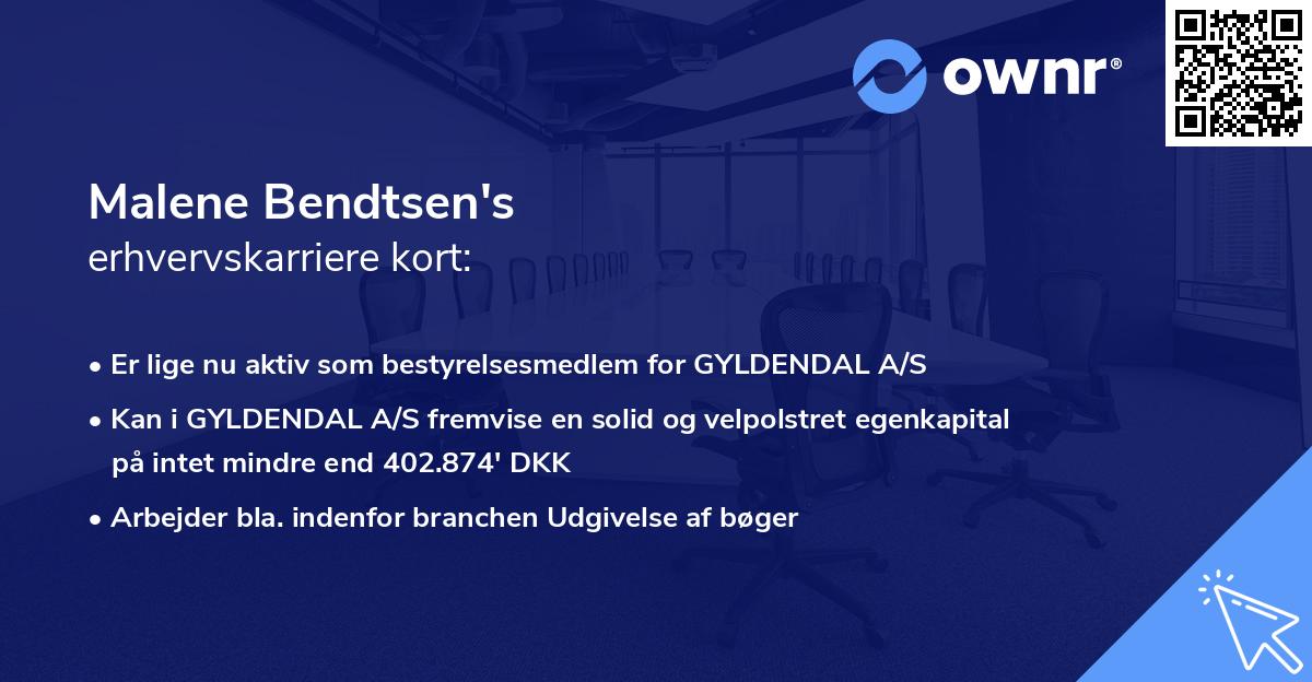 Malene Bendtsen's erhvervskarriere kort