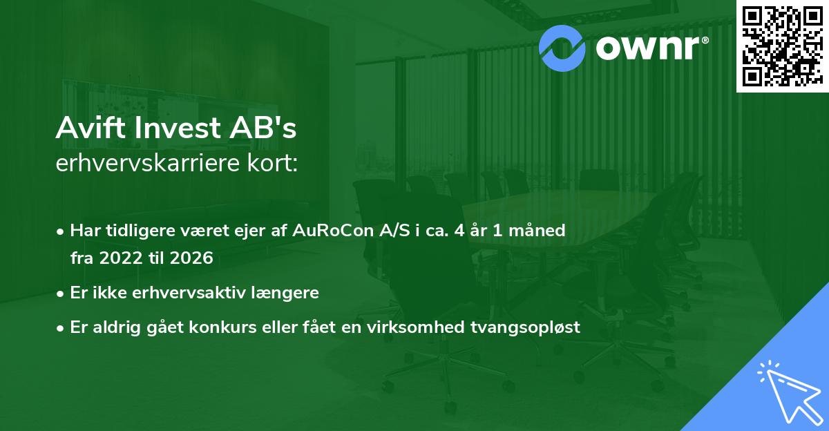 Avift Invest AB's erhvervskarriere kort