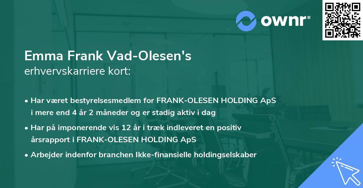 Emma Frank Vad-Olesen's erhvervskarriere kort