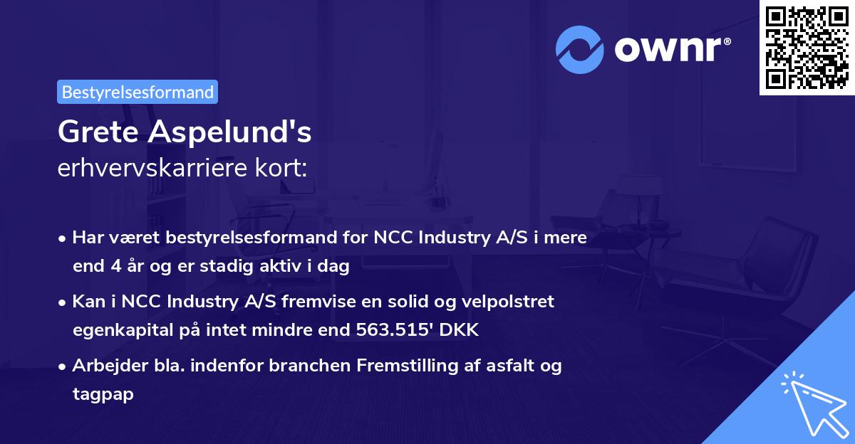 Grete Aspelund's erhvervskarriere kort