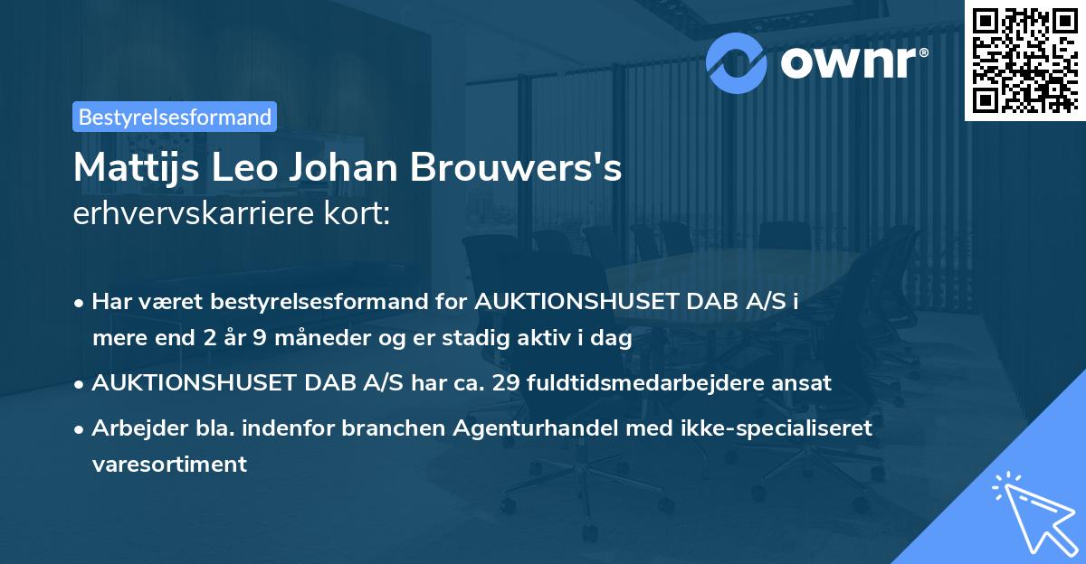 Mattijs Leo Johan Brouwers's erhvervskarriere kort