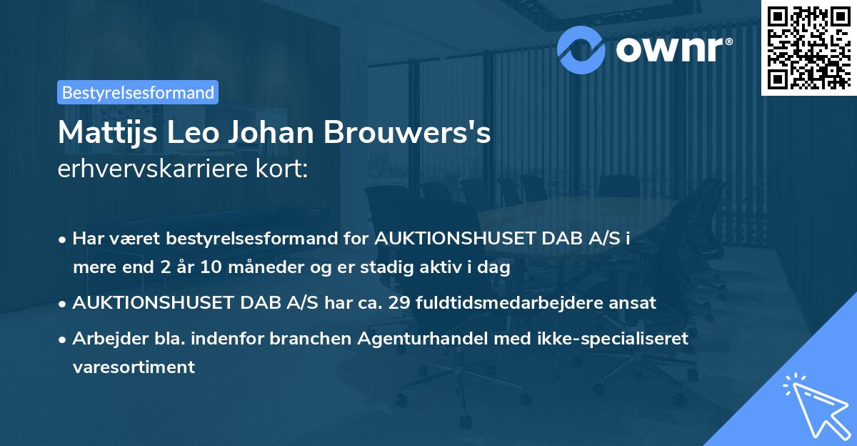 Mattijs Leo Johan Brouwers's erhvervskarriere kort
