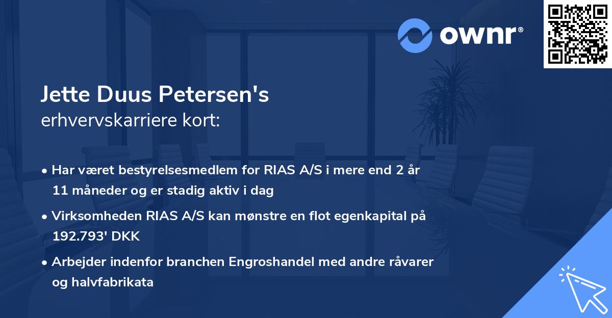 Jette Duus Petersen's erhvervskarriere kort