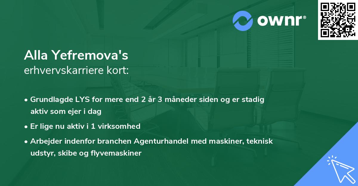 Alla Yefremova's erhvervskarriere kort