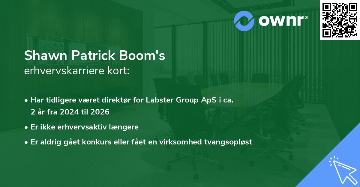 Shawn Patrick Boom's erhvervskarriere kort