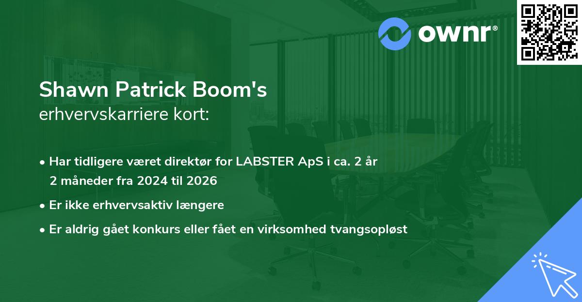 Shawn Patrick Boom's erhvervskarriere kort
