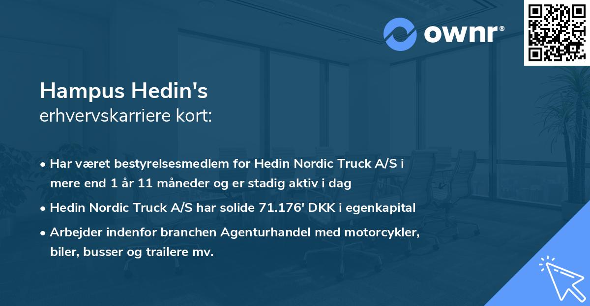 Hampus Hedin's erhvervskarriere kort
