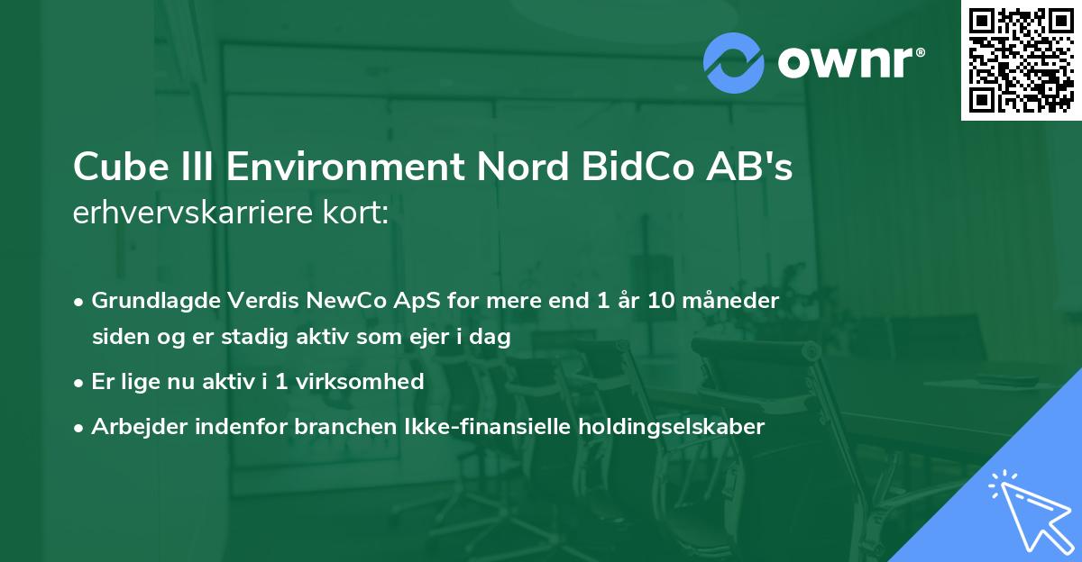 Cube III Environment Nord BidCo AB's erhvervskarriere kort