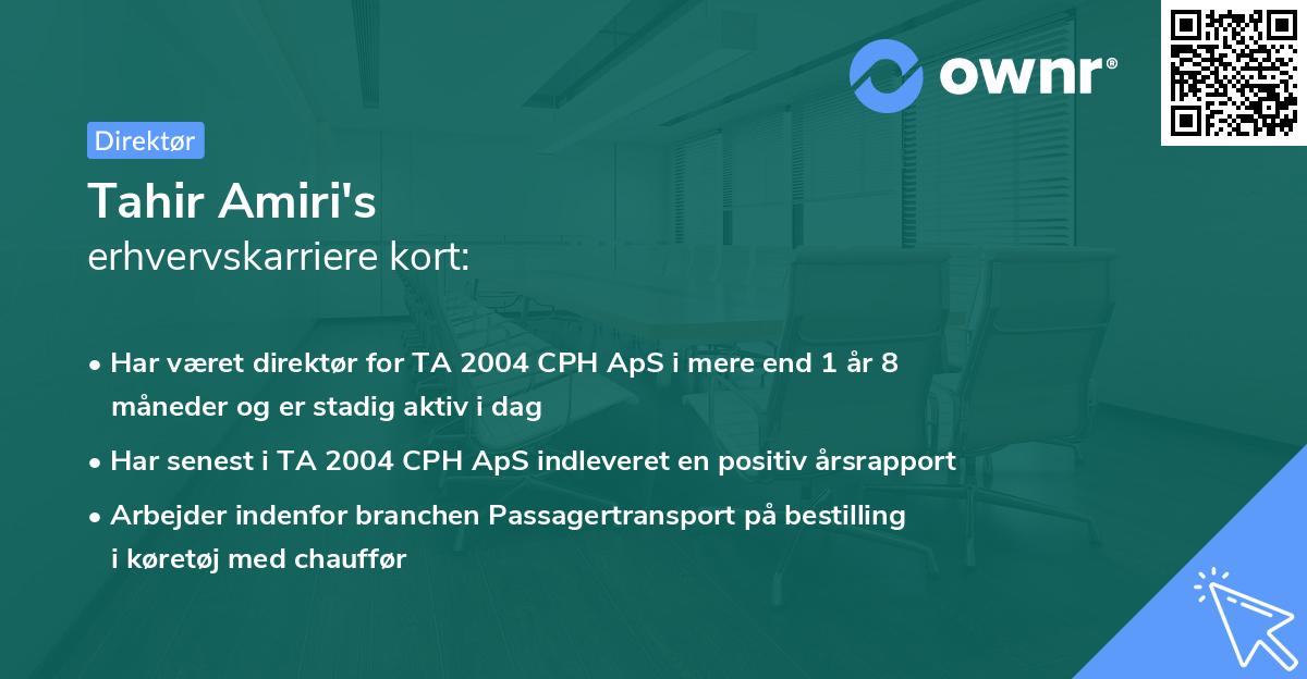 Tahir Amiri's erhvervskarriere kort
