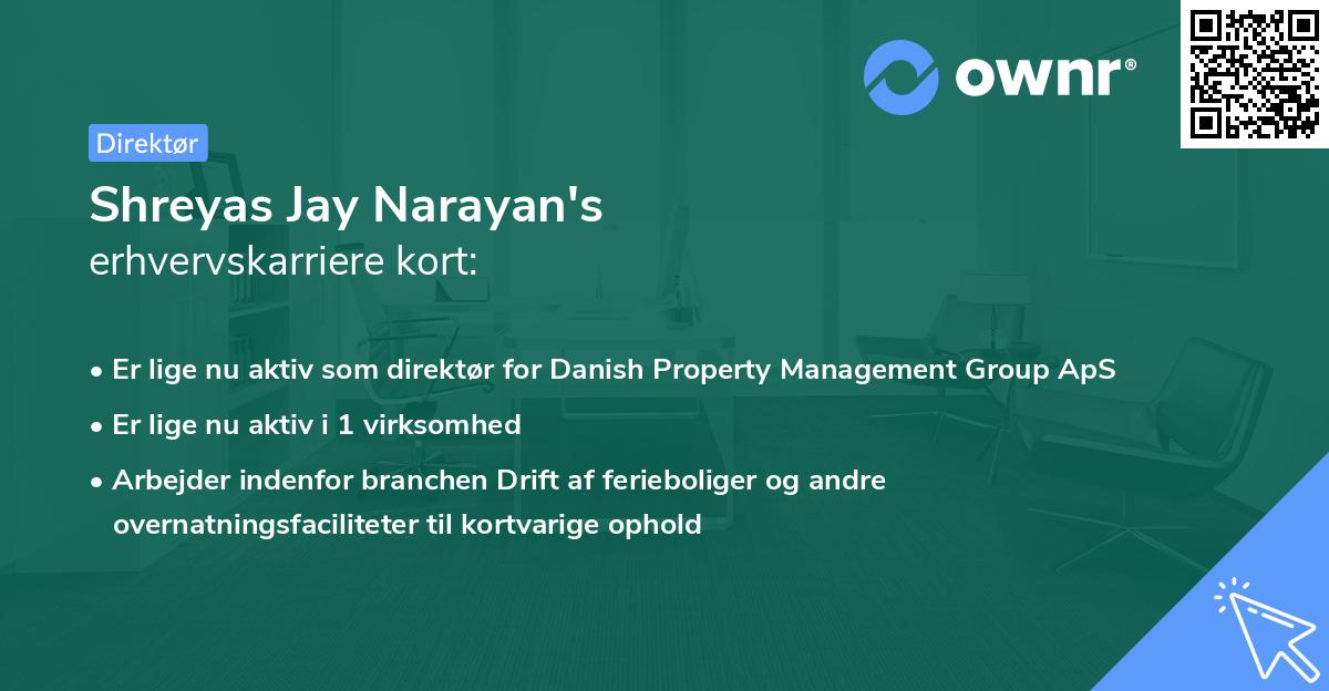 Shreyas Jay Narayan's erhvervskarriere kort