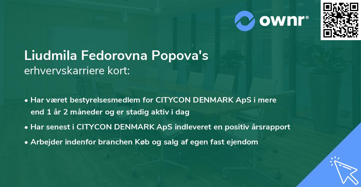 Liudmila Fedorovna Popova's erhvervskarriere kort