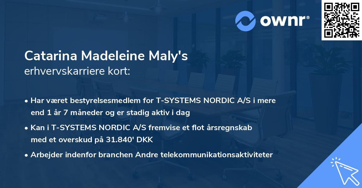 Catarina Madeleine Maly's erhvervskarriere kort
