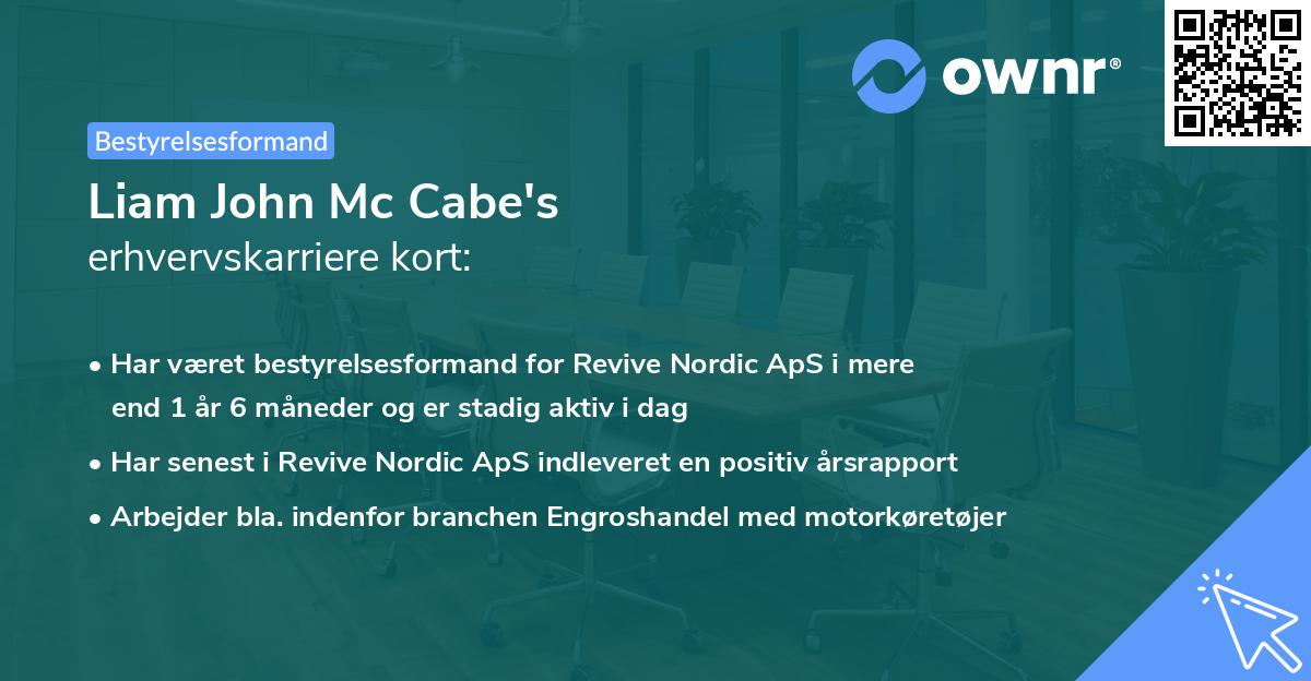 Liam John Mc Cabe's erhvervskarriere kort