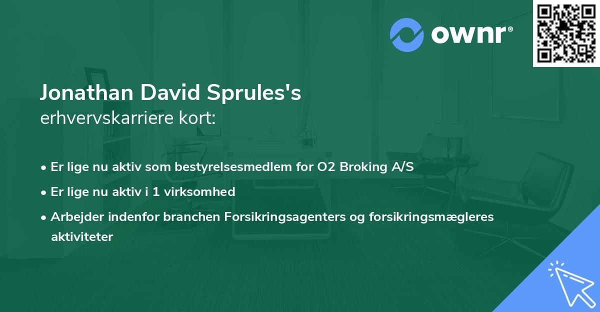 Jonathan David Sprules's erhvervskarriere kort
