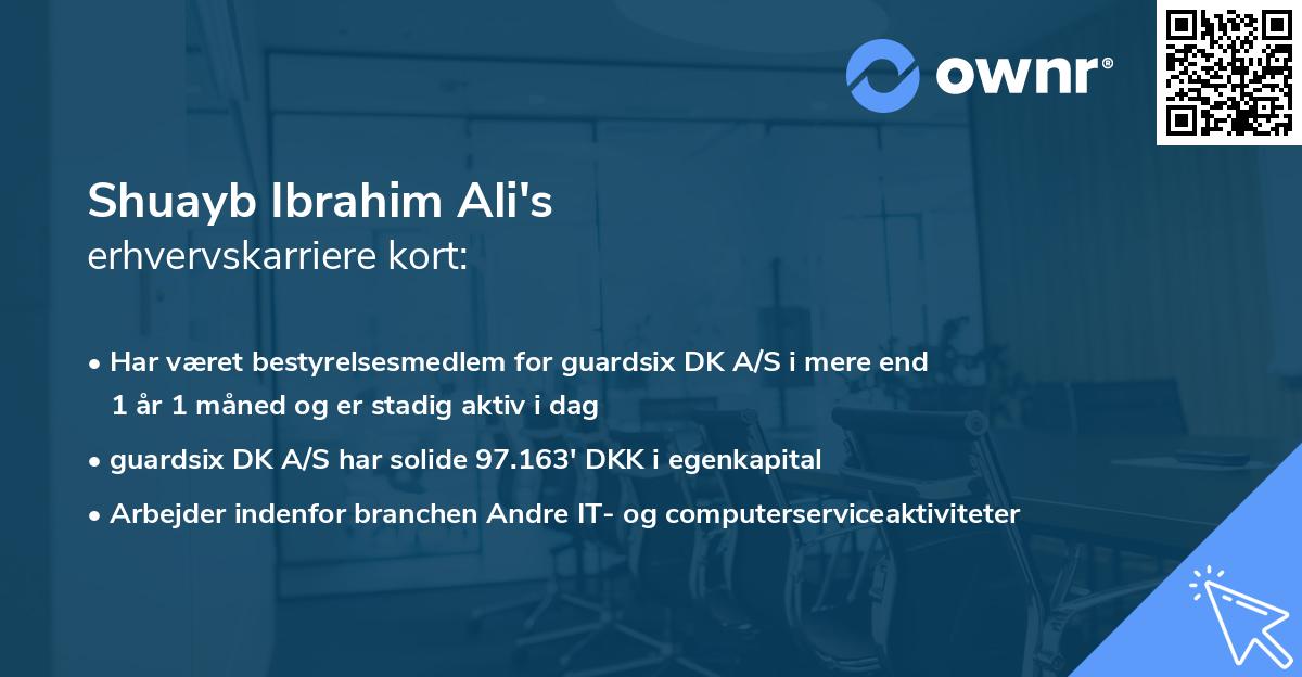 Shuayb Ibrahim Ali's erhvervskarriere kort