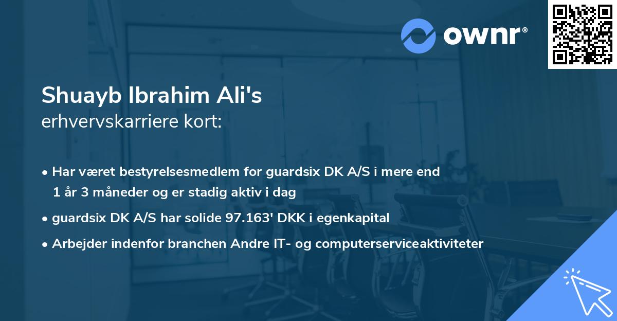Shuayb Ibrahim Ali's erhvervskarriere kort