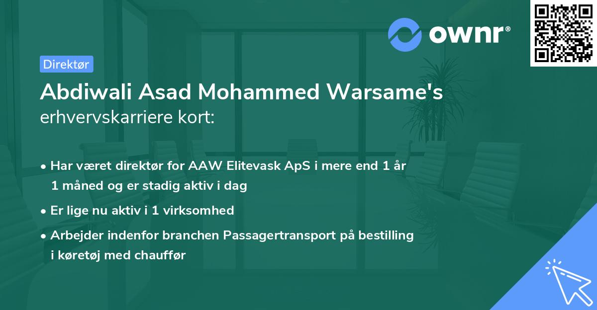 Abdiwali Asad Mohammed Warsame's erhvervskarriere kort