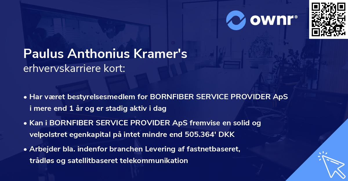 Paulus Anthonius Kramer's erhvervskarriere kort