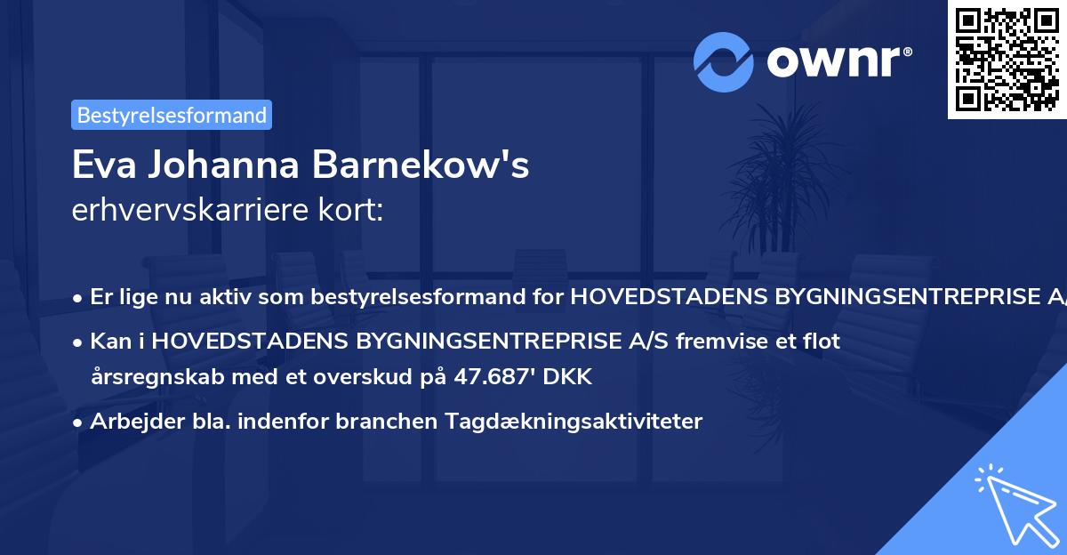 Eva Johanna Barnekow's erhvervskarriere kort