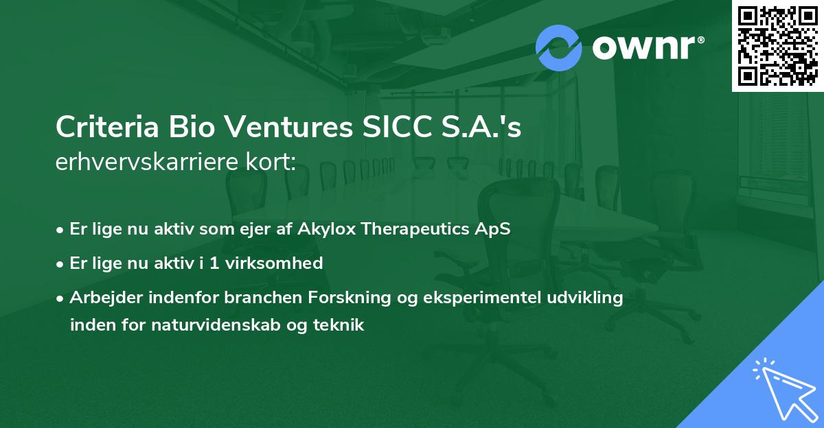 Criteria Bio Ventures SICC S.A.'s erhvervskarriere kort