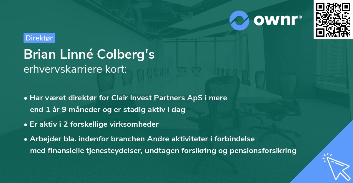 Brian Linné Colberg's erhvervskarriere kort