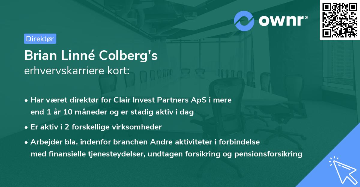 Brian Linné Colberg's erhvervskarriere kort