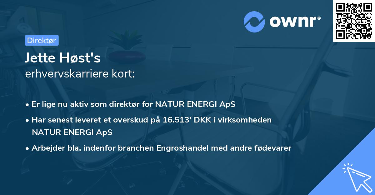 Jette Høst's erhvervskarriere kort