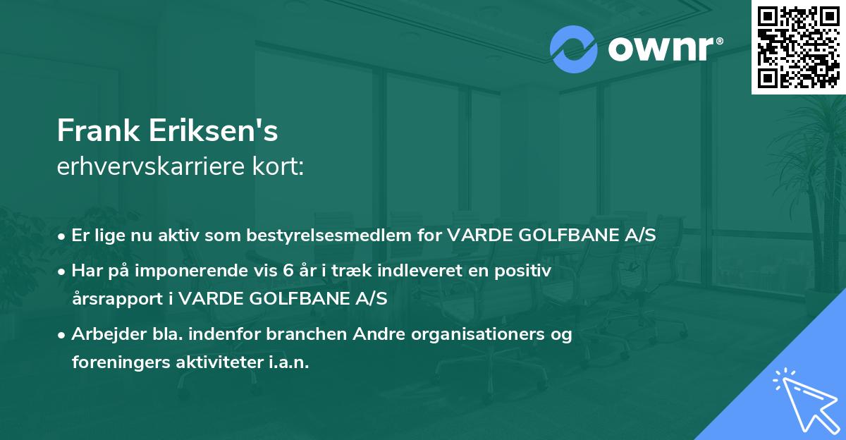 Frank Eriksen's erhvervskarriere kort