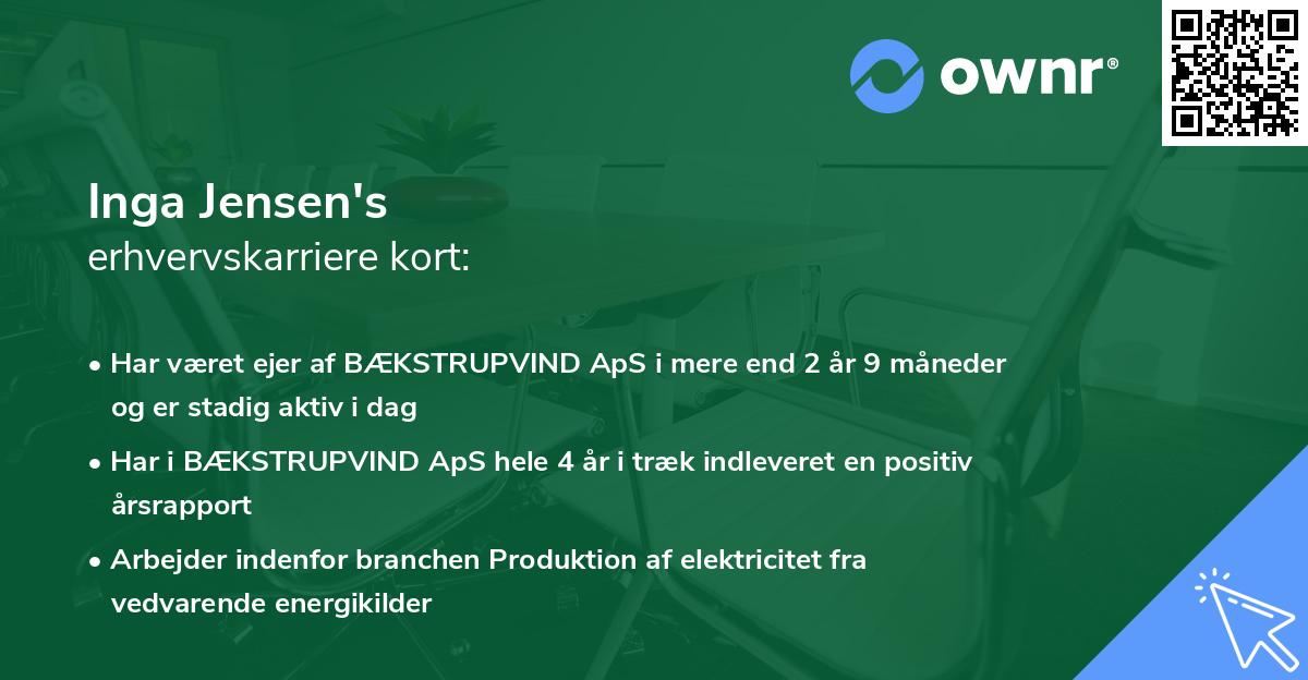 Inga Jensen's erhvervskarriere kort