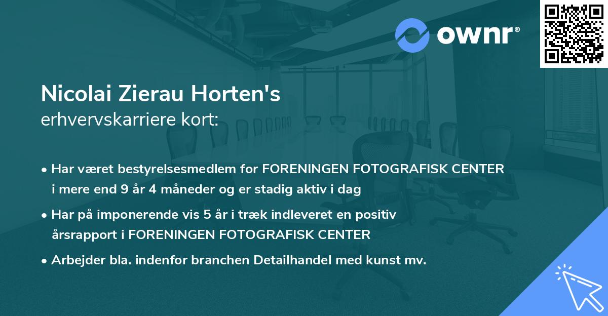 Nicolai Zierau Horten's erhvervskarriere kort