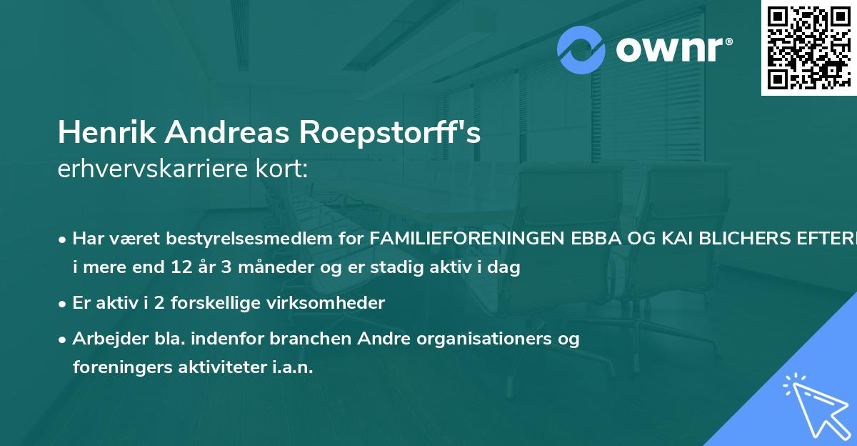Henrik Andreas Roepstorff's erhvervskarriere kort