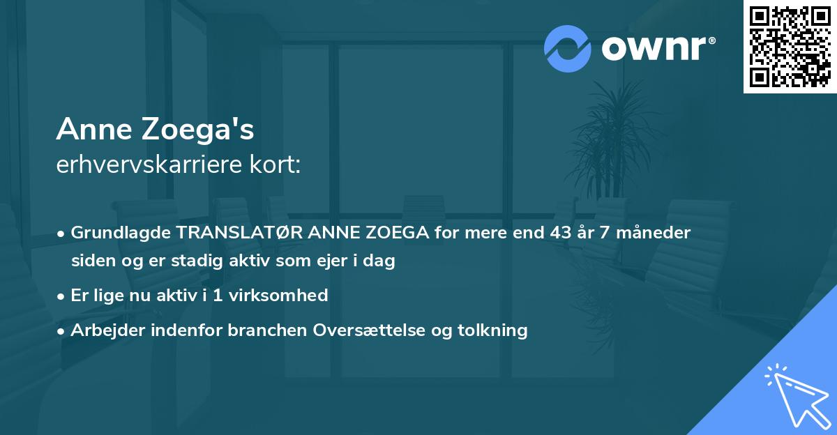 Anne Zoega's erhvervskarriere kort