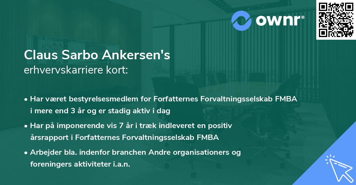 Claus Sarbo Ankersen's erhvervskarriere kort
